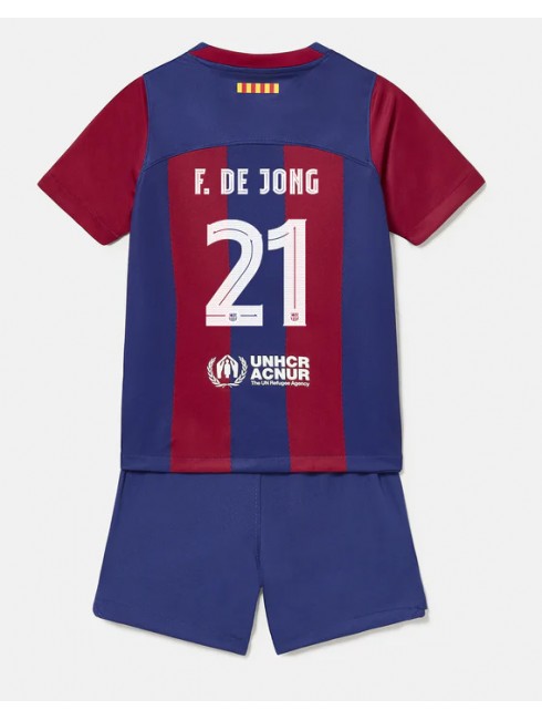 Billige Barcelona Frenkie de Jong #21 Hjemmedraktsett Barn 2023-24 Kortermet (+ Korte bukser)